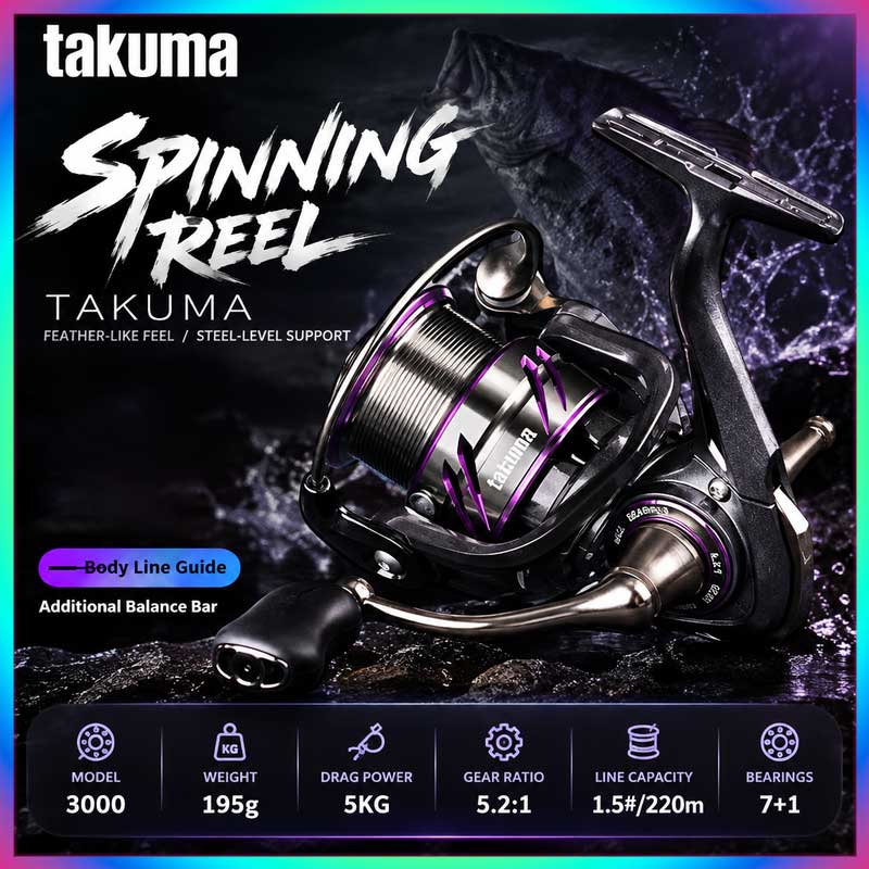 Trolling Reel - タクマ・リンシ 3000シリーズ 軽量スピニングリール 7+1ベアリング メタル製ワイヤーカップ 遠投対応