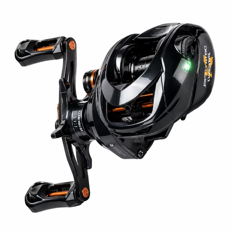 Spincast Reel - ハシダ バタフライ DC ベイトキャスティングリール。電子ブレーキ搭載、軽量、ラインの絡まり防止機能付き。淡水での遠投に適した釣り用リール。